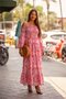 Pink Boat Neck Silk Dress