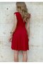 Viscose Fabric V-Neck Padded Skirt Flared Dress -3678-Red - 6