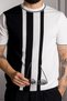 Interview 0 Collar Rayon Thin Knitwear Black White T-Shirt - 2