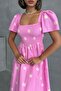 Women's Daisy Patterned Pink Poplin Midi Dress - 5