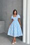 Women's Daisy Patterned Baby Blue Poplin Midi Dress - 2