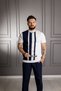 Interview 0 Collar Rayon Thin Knitwear Navy Blue White T-Shirt - 3