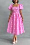 Women's Daisy Patterned Pink Poplin Midi Dress - 3