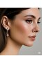 Pink Square Crystal Dangle Steel Hoop Earrings - 2