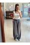 Women's Belted Stretch Fabric Lycra Palazzo Trousers