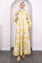 Yellow Half Button Skirt Layered Patterned Dress - 2
