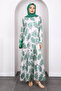 Emerald Green Patterned Chiffon Dress