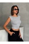 Women's Gray Corduroy Boat Neck Boatneck Top - 6