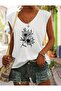 Flower Figure Printed Women's Oversize Sleeveless T-Shirt