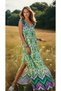 Women's New Season Green Viscose Thick Straps Ethnic Patterned Casual Long Dress 3650286