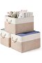 3-Pack Collapsible Fabric Storage Baskets with Handles – White & Khaki for Shelves & Closet