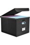 Collapsible Linen File Organizer Box with Lid & Slide – Portable Document Storage, Black