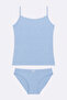 Women's Blue Melange Lycra Cotton String Strap Tank Top Slip Panties Set L3İ5K1L2Ekk