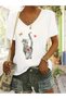 COLORFUL CAT-PRINTED WOMEN'S OVERSIZE V-NECK T-SHIRT
