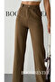 Women's Raw Linen Palazzo Trousers Washed Fabric Elastic Waist - 4