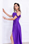 Satin Ruched Strap Long Evening Dress - Purple - 4