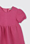 Baby Girl Crew Neck Short Sleeve Quilted Fuchsia Dress - 3
