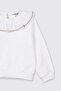 Baby Girl Ruffle Collar Detailed Water Stone Detailed White Sweatshirt - 3