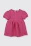 Baby Girl Crew Neck Short Sleeve Quilted Fuchsia Dress
