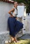 Jean Blue Layered Washed Elastic Waist Casual Crinkle Asymmetrical Woven Skirt 89 70