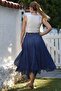 Jean Blue Layered Washed Elastic Waist Casual Crinkle Asymmetrical Woven Skirt 89 70 - 2