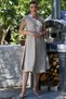 Beige V-Neck Low Sleeve Washable Casual Muslin Woven Dress 120 60 - 4