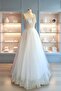 See-Through Step Neckline Maxi Length Ready Made Blank Tulle Evening Dress and Wedding Dress - 2