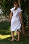 White V-Neck Low Sleeve Washable Casual Muslin Woven Dress 120 60