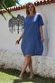 Italian Indigo Pool Collar Short Sleeve Button Casual Linen Look Woven Dress 97 60 - 5