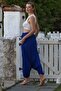 Cobalt Blue Washed Elastic Waist Baggy Leg Casual Crinkle Woven Trousers 95 80 - 7