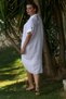 White Shirt Collar 3/4 Sleeve Pocket Washable Casual Muslin Long Back Woven Dress 102 70 - 8