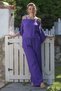 Purple Carmen Collar Handkerchief Sleeve Pocket Washable Elastic Waist Muslin Woven Suit 52-108 65-65
