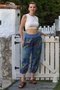 Italian Indigo Tropical Patterned Pocket Elastic Waist Jogger Leg Woven Trousers 95 68 - 4