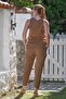 Dark Beige Round Neck Sleeveless Pocket Dirty Stitching Elastic Waist Tight Leg Woven Suit 65-100 55-63 - 2