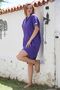 Purple Shirt Collar 3/4 Sleeve Pocket Washable Casual Muslin Long Back Woven Dress 102 70 - 6