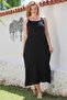 Black Strap Slit Lace Casual Muslin Long Woven Dress 128 55 - 6