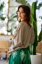 Gray Color Leaf Patterned Linen Blouse - 4