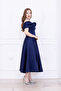 Satin Rose Detailed Midi Dress - Dark Blue - 5