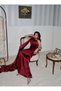 Burgundy One-Shoulder Shawl Detail Asymmetric Satin Evening Dress - 2