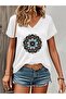 Design Mandala Printed Women's Oversize V-Neck T-Shirt
