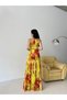 Yellow Patterned Halter Neckline Design Chiffon Evening Dress - 6