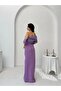 Lilac Collar Detailed Slit Evening Dress - 4