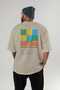 Japanese Slipper Cocktail Back Printed Beige Oversize T-Shirt Men Women Cotton Crew Neck T-Shirt - 4