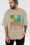 Japanese Slipper Cocktail Front Printed Beige Oversize T-Shirt Men Women Cotton Crew Neck Tshirt - 6