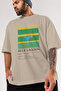 Blue Lagoon Cocktail Front Printed Beige Oversize T-Shirt Men Women Cotton Crew Neck Tshirt - 3