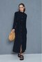 Women's New Season Black Crepe Pocketed Long Foldable Sleeve Ruched Dress Summer Casual 3734462 - 4