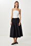Lacing Detailed Flared Woven Skirt Lfg0042 Black - 3