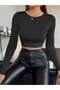 Black Long Sleeve Viscose Knitted Crop-Blouse - 3