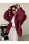 Burgundy Plain Zippered Hoodie Unisex Cardigan - 3