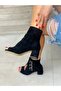 Ellas Black Suede Suet Buckle 5 cm Heel Sandals Summer Boots - 2